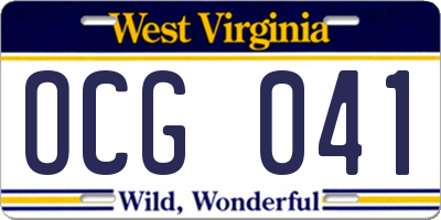 WV license plate OCG041
