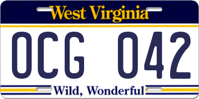 WV license plate OCG042