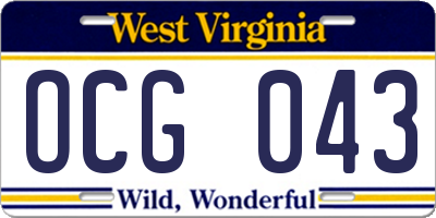 WV license plate OCG043