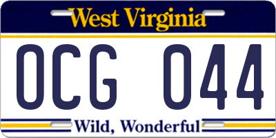 WV license plate OCG044