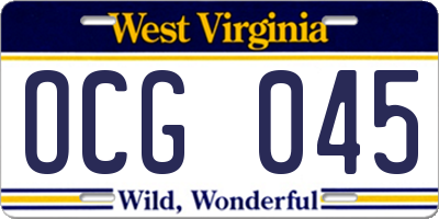 WV license plate OCG045