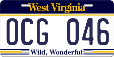 WV license plate OCG046
