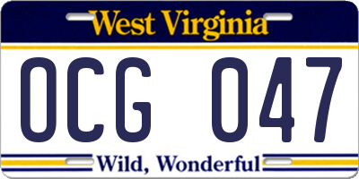 WV license plate OCG047