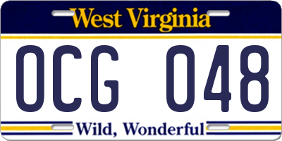 WV license plate OCG048