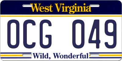 WV license plate OCG049
