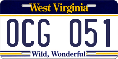 WV license plate OCG051