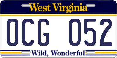 WV license plate OCG052
