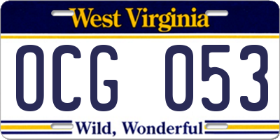 WV license plate OCG053