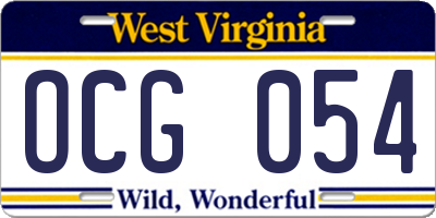 WV license plate OCG054