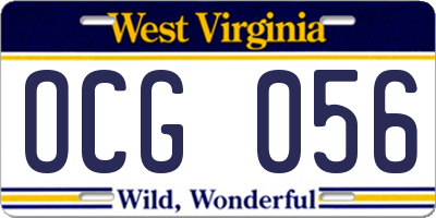WV license plate OCG056