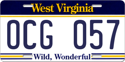 WV license plate OCG057
