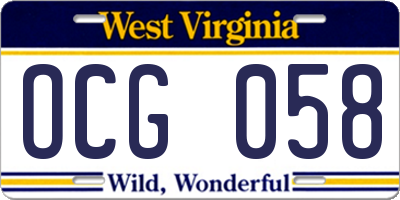 WV license plate OCG058