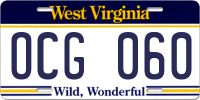 WV license plate OCG060