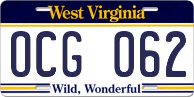 WV license plate OCG062