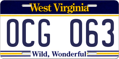 WV license plate OCG063