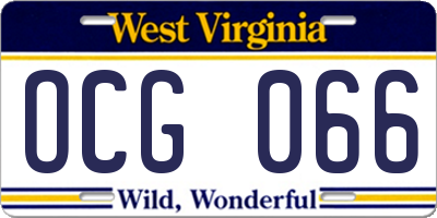 WV license plate OCG066