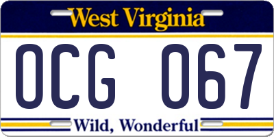 WV license plate OCG067
