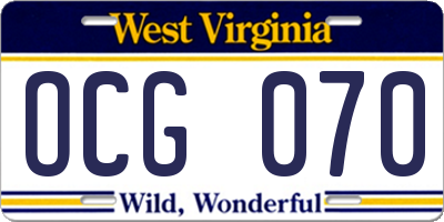 WV license plate OCG070