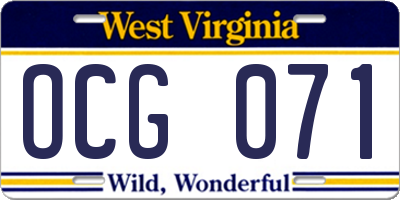 WV license plate OCG071