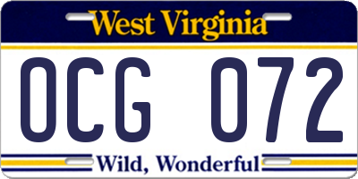 WV license plate OCG072