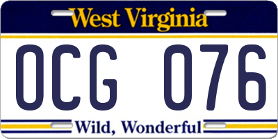 WV license plate OCG076