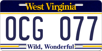 WV license plate OCG077