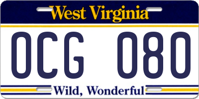 WV license plate OCG080