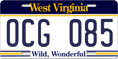 WV license plate OCG085