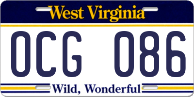 WV license plate OCG086