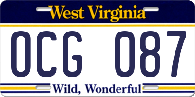 WV license plate OCG087