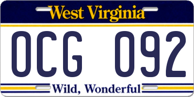 WV license plate OCG092