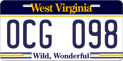 WV license plate OCG098