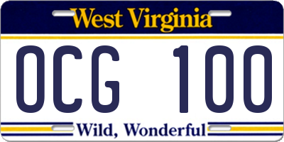 WV license plate OCG100