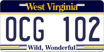 WV license plate OCG102