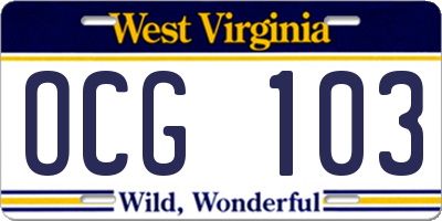 WV license plate OCG103