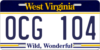 WV license plate OCG104