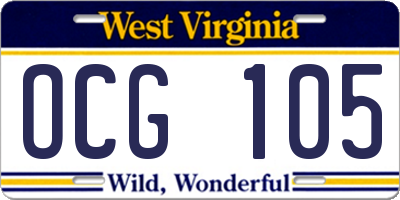 WV license plate OCG105
