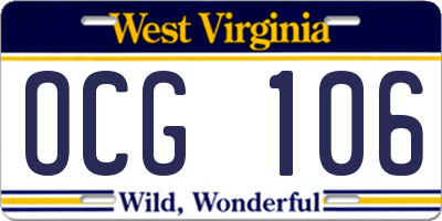 WV license plate OCG106