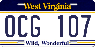 WV license plate OCG107