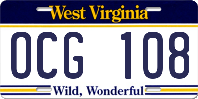 WV license plate OCG108