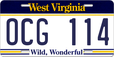 WV license plate OCG114