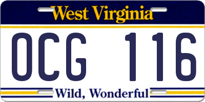 WV license plate OCG116