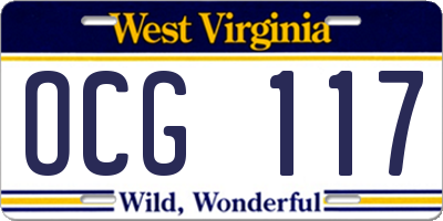 WV license plate OCG117