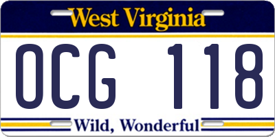 WV license plate OCG118