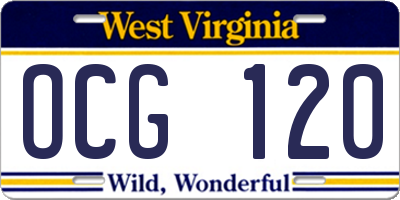 WV license plate OCG120