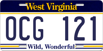 WV license plate OCG121