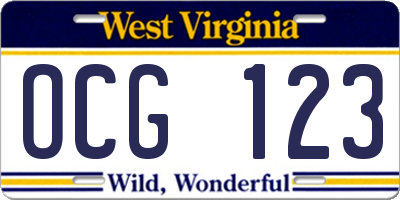 WV license plate OCG123