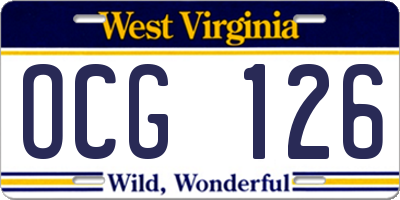 WV license plate OCG126