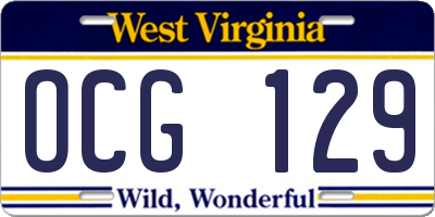 WV license plate OCG129