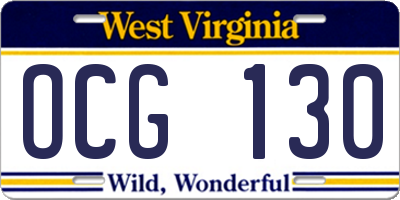 WV license plate OCG130